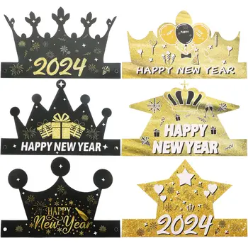 6шт Хартиена шапка честита Нова Година 2024, Подпори за Фотобудки, Коледна украса за партита, Коледни аксесоари, Royal Crown