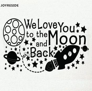 JOYRESIDE Цитат Space We Love You До Луната И Обратно Стикер На Стената Vinyl Стикер Астронавт Звезди Ракета За Декор на Детска Стая XY032
