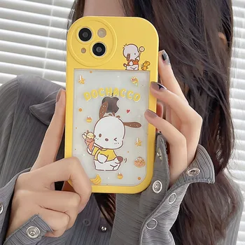 Pochacco Kawaii Sanrio Мобилен Cartoony сладък калъф за телефон Аниме Iphone 14 13 12 11 X Plus Pro Max Защитен ръкав Подаръци за момичета детски Играчки