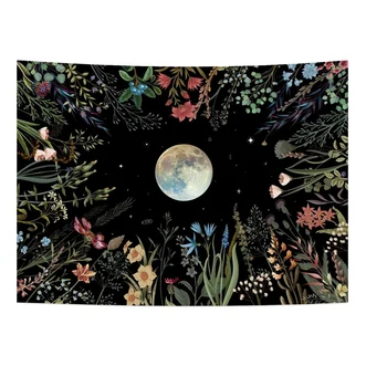 Гоблен за градината на Лунна светлина, Гоблени с цветя, Гоблени с разноцветни растения, Гоблени, Стенен декор за стаята
