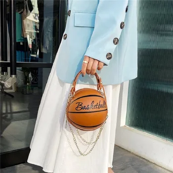 Дамски модни дизайнерска чанта във формата на баскетболна топка, жените отбор чантата е от мека кожа, чанти за топки с цип