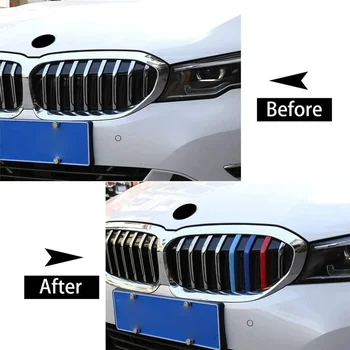 За BMW 3 серия 2020, поставяне на предната решетка от ABS-пластмаса, три-цветни ленти, тампон