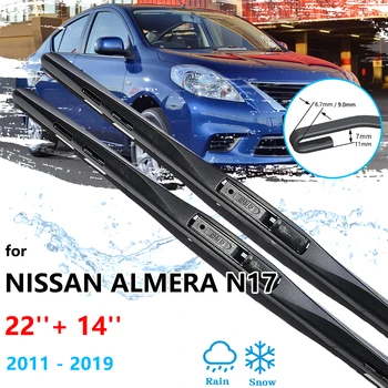 За Nissan Almera Sunny N17 Latio 2011 ~ 2019, четки на предните чистачки, Четки за почистване на предното стъкло, автомобилни аксесоари