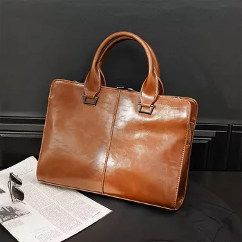 Луксозен мъжки портфейл от мека кожа, ретро чанта с голям капацитет, ретро чанта-тоут, мъжки чанти-месинджър, бизнес чанта за лаптоп