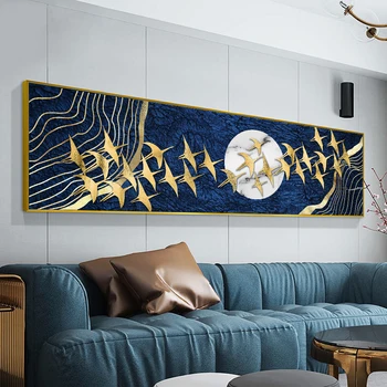 Луксозно декорация на стените Художествена рисувани Плакати и щампи със златната птица и Луната, начало декор, стенни рисунки за хола Cuadros