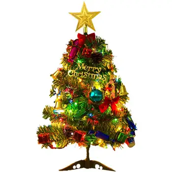 Малко коледно дърво със светлини Набор от изкуствени мини Коледни елхи с led подсветка Подаръчни кутии, украсени със звезди, и