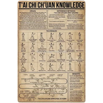 Познаване на Кунг-фу, Метална лидице табела, Анатомия на Тай-Чи-Чуан, Инфографический плакат, зала за бойни изкуства