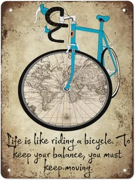 Ретро Лидице знак, Животът е като Каране на Колело, за да Запази Равновесие, Трябва да Продължи да се Движи Лидице Табела, Подаръци За Велосипедисти Стена