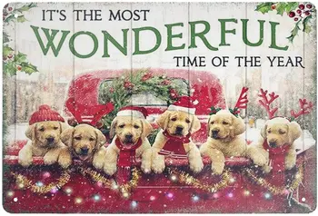 Суперпрочные Шест златни кученца на коледното машина е Най-Прекрасното време на годината Тенекеджия знаци Ретро бар кафе-сладкарница