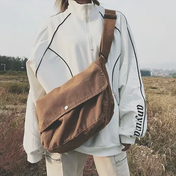 Японската минималистичная чанта през рамо, ежедневни ретро чанта през рамо, чанта-месинджър чанта за обучение в колежа, моющаяся холщовая чанта