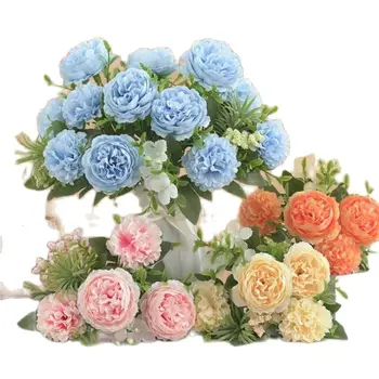 ЕДНА изкуствена кръгла роза (6 глави/букет) с дължина 12 инча, имитирующая зелен лист, божур, за сватбени домашни декоративни изкуствени цветя