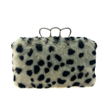 Кожа чанта с три пръста 19x10 см, Леопардовая чанта с клипс, имитация на кожа Заек, чанта за вечеря, Кожа модни дамски кожа чанта A7783