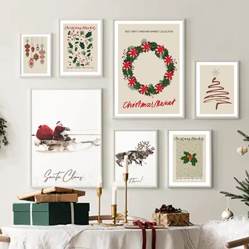 Коледна украса, Плакат, Картина за хола, Весела Коледа, Живопис върху платно, стенни щампи в Скандинавски стил