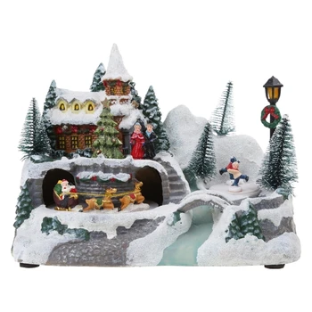 Коледна фигурка във формата на снежната къща с led подсветка и въртящи се с музика за декорация на детски стаи, спални и домове