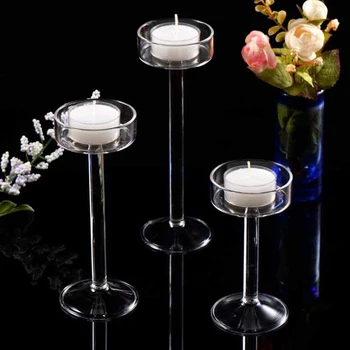 Комплект стъклени свещници от 1 бр., Свещник Tealight За домашен интериор, Централните елементи на сватбената маса, Кристална притежателя, Полагане на обедната маса