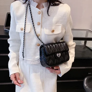 Модерна дамска чанта през рамо, Маркови малки Квадратни чанти 2023, луксозни дамски чанти през рамо с веригата, ежедневни чанти от изкуствена кожа, Сладък портфейл