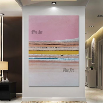 Модерната розова абстрактна картина с по-плътна текстура с маслени бои върху платно, артистична декорация на стените на ресторанта, начало декор, качествено произведение на изкуството, без рамка
