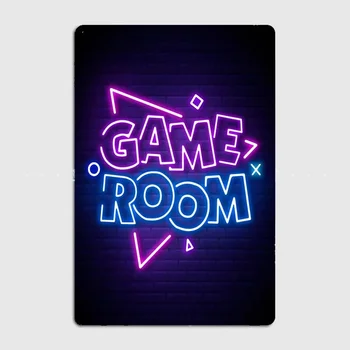 Неонов знак за геймъри в стаята за игри на тема видео игри, напечатанная на метална ламарина, модерен арт декор за игри стая