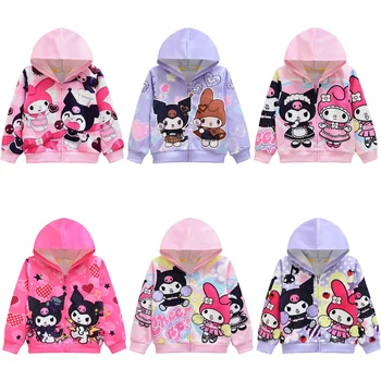Нова детски дрехи от картун Kawaii Kuromi Kuromi Средни и големи размери, детско палто с цип, с качулка, яке, hoody