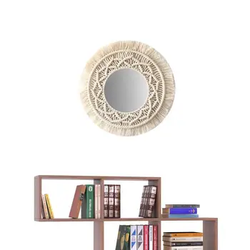 Новото стенно подвесное огледало Стенно художествено огледало в стил бохо с ресни, кръгли висящи на стената огледало, огледало за грим, декоративни аксесоари за стенен творчество