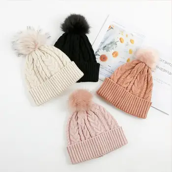 Популярна зимна вязаная шапчица от усукана вълна, дамски градинска нова акрилна модни хет-пуловер с фланци, топла шапка