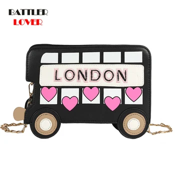 Скъпа чанта на верига за момичета с дизайн на Лондон с автобус, бродирани мультяшные дамски портмонета и чанти, модни червена чанта през рамо