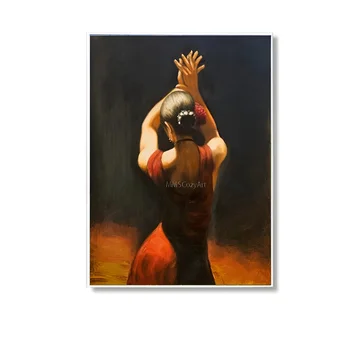 Снимка на испанска танцьорка на фламенко, латиноамериканка, живопис с маслени бои върху платно, висококачествени ръчно рисувани, латиноамериканка