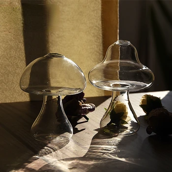 Стъклена ваза във формата на гъба, Гидропонная ваза за растенията, Творчески изделия от стъкло, декорация за дома, хол, Стъклена ваза с цветя, саксии за растения