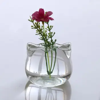 Стъклени Вази за цветя под формата на Сладка Котка, Террариумный Контейнер, Мини-Аквариум за Хидропонно