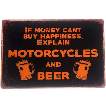 Съска, ако за пари щастие не се купува, обясни мотоциклети и бира. Лидице знак, Знак на мотоциклет, Марка гараж, Декорация за дома, Мъж