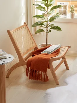 Xl Ежедневното стол от ратан с възможност за сгъване на облегалката, единична Мързелив диван, Винтажное дизайнерски стол от ратан от масивно дърво