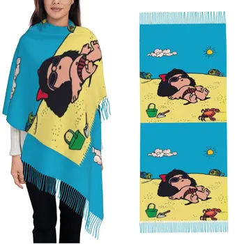 Шалове, Mafalda On The Beach, маски, женски зимата на топло Дълъг мек шал, кавайный маточната кърпичка, шалове с пискюли.