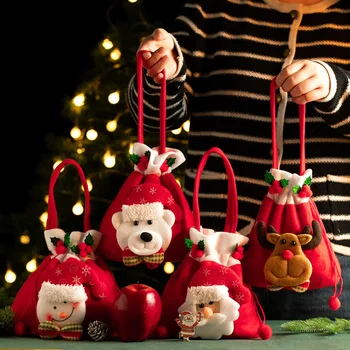 1 бр. Чанта-тоут за Коледни подаръци червен цвят Apple Drawstring Bag Опаковка, за декорация на подаръци в навечерието на Коледа