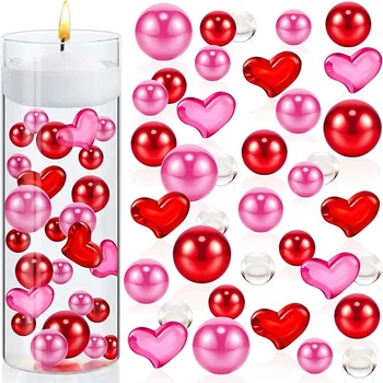1 Комплект акрилни сърцата Подходящ за 2 от вази, мъниста под формата на червени рози и червени сърца, пълнител плаващ