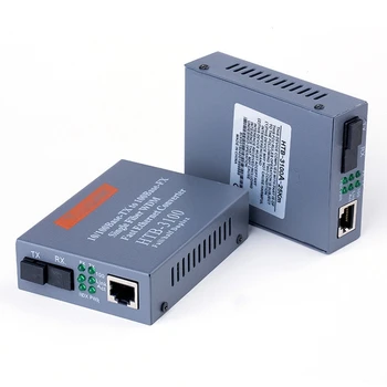 1 Чифт Оптична Приемопередатчиков HTB-3100 25Km SC 10/100M Single Mode Single Fiber Transiver Plug EU