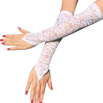 1 Чифт секси ръкавици за ръце и лакти, Ръкавици без пръсти с флорални принтом, Ръкавици без пръсти, дамски ластични дантелени ръкавици с дълги на една кука и ярки диаманти