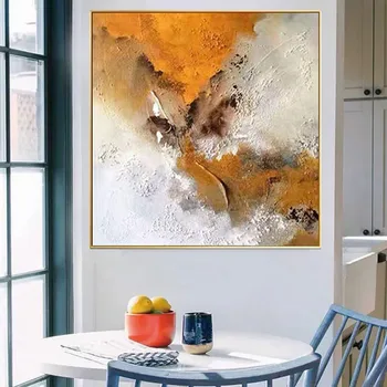 100% Ръчно рисувани, стенно изображение, Абстрактна подвесная стенопис, картини с маслени бои в скандинавски стил, боядисване с orange текстура, платно картина за домашен интериор, картината