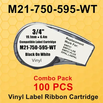 100PK е Съвместим с Брейди BMP21-Plus M21-750-595 19.1 лентата за касета с винил етикети BMP21 черен цвят на бял 3/4 инча-ЛАБОРАТОРЕН принтер за етикети