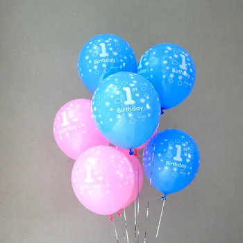 10шт 12-инчов синьо-розови латексови балони на 1-ви рожден ден, парти по случай 1-ви рожден ден, парти по откриването на пол, Аксесоари за декорация на детската душа