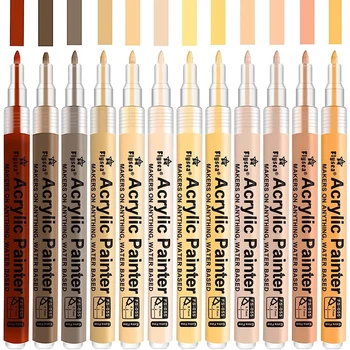 12 Бр маркери химикалки В цвета на Кожата, с Много Тънък Връх 0.7 mm, Акрилни Връхчета в Цвета на Кожата за Рисуване върху Камъни, Плочки, Стъкло, Керамика