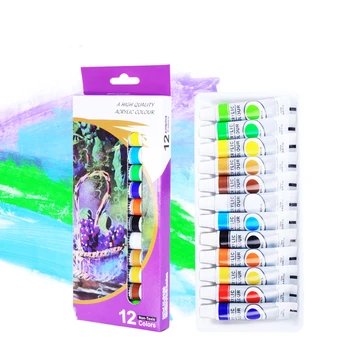 12 Цвята Акрилни бои за рисуване на Пигмента на Маслената живопис 12 мл Тубичка с набор от четки, за да проверите за художника