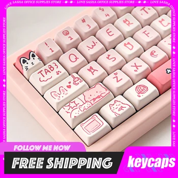 146 клавиши Pink Meow MDA Key Caps PBT Keycaps Keycaps Сладък Kawaii Keycaps За Механична Клавиатура Custom Keycap 66/68/78/85