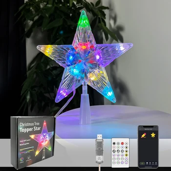 19 см RGB Коледно дърво Topper Star LED Light Led светещи Коледни Светлини Пентаграм Украшение Водонепроницаемое външно украса 2024