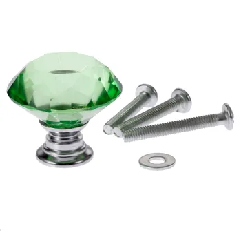 1x Зелена 30 мм Дръжка от кристал с форма на диамант Прибиращи Дръжки за чекмеджета Кухненска врата и Оборудване за кабинет