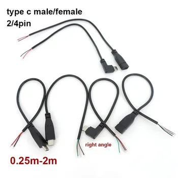 2/4-жилен контактен проводник USB 2.0 Type C женската на коляното конектор Кабел type-c правоъгълен Включете направи си САМ Ремонт на данни кабел за зареждане кабел eblow p