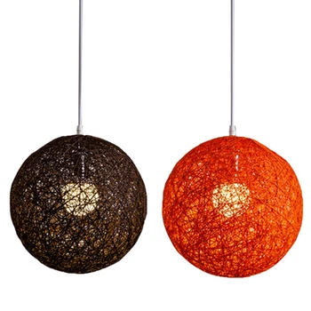 2 кафе /оранжеви огнени полилеи, изработени от бамбук, ратан и коноп, индивидуален творчески сферична лампа от ратан