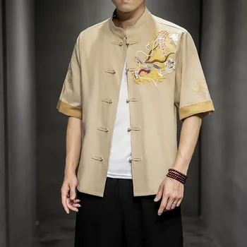 2020 Лятна риза с китайския дракон с бродерия, костюм Shanghai Tang, блузи с яка-часова, традиционната китайска облекло за мъже 11172