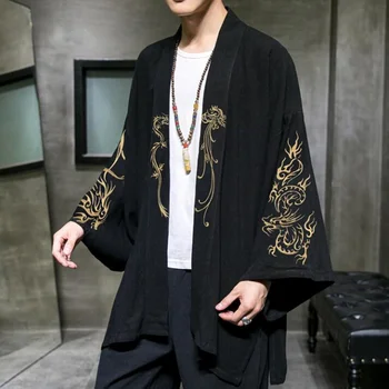 2022 модерен костюм с бродерия Hanfu мъжете китайски стил дреха кимоно жилетка яке oversized палта размер 5XL древен мъжки
