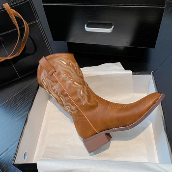 2023 Дамски високи ботуши Zongzi color от естествена кожа, престрелки ботуши с бродерия, маркови обувки Martin, обувки Челси, обувки с дълъг ръкав