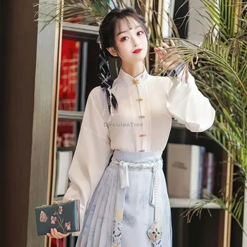 2023 китай на династията Мин жените hanfu дамски оригинална нова подобрена риза с яка-часова, плиссированная пола, всекидневни ретро комплект hanfu